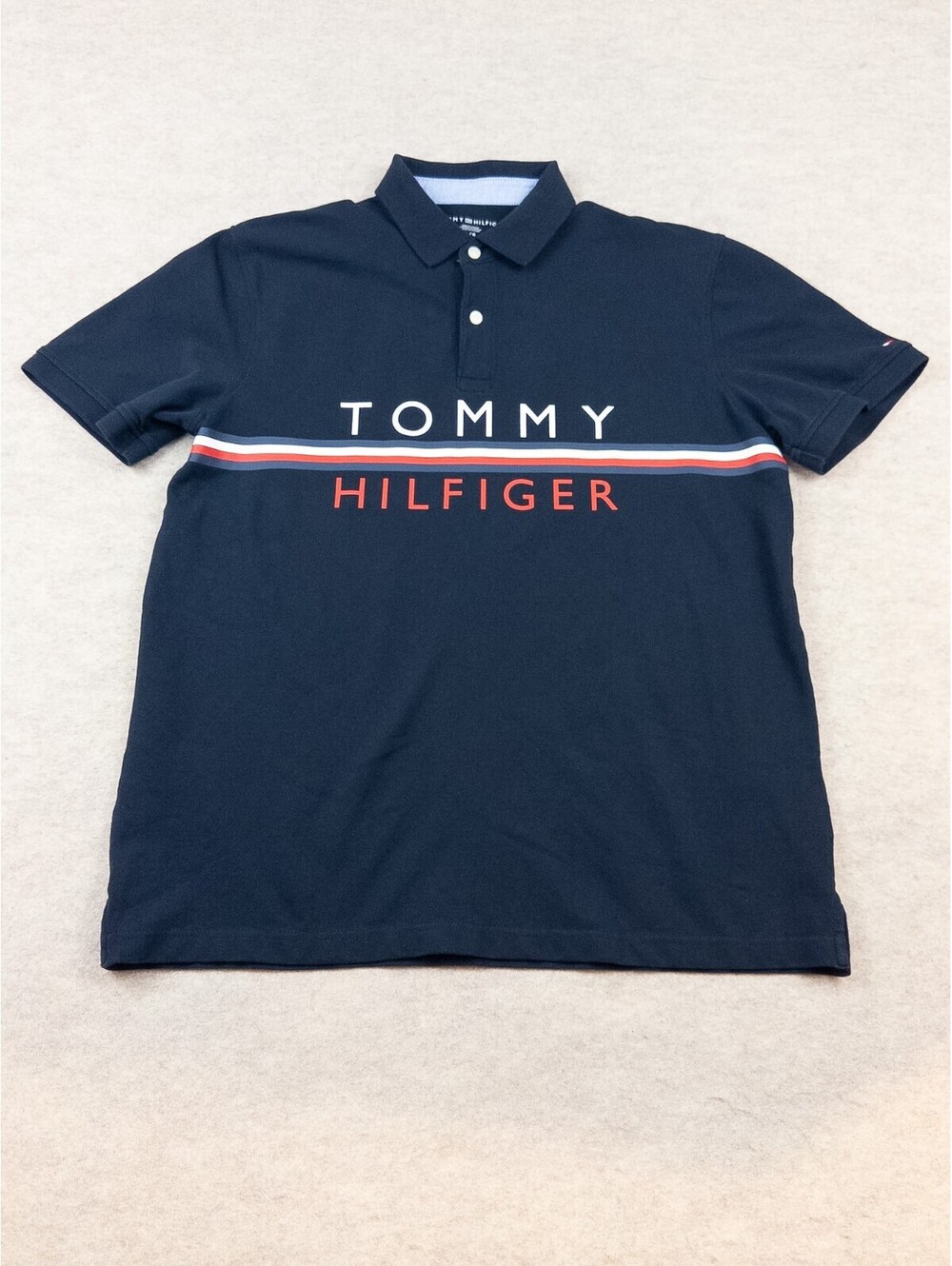 Tommy Hilfiger Men's Navy Blue Polo Shirt Large